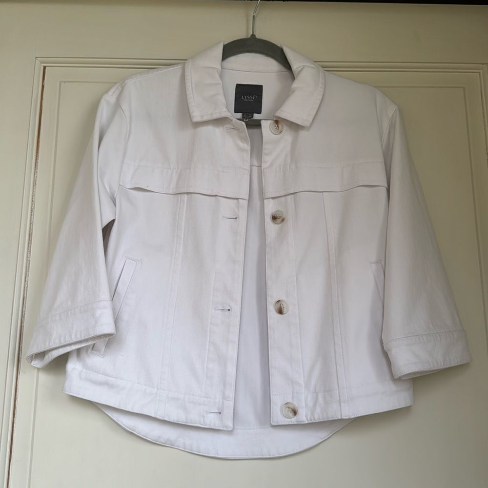 New Without Tag Three Quarter Sleeve White Cotton Denim Jacket By Lysse